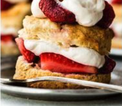 strawberry shortcake breakfast with silver fork on a plate